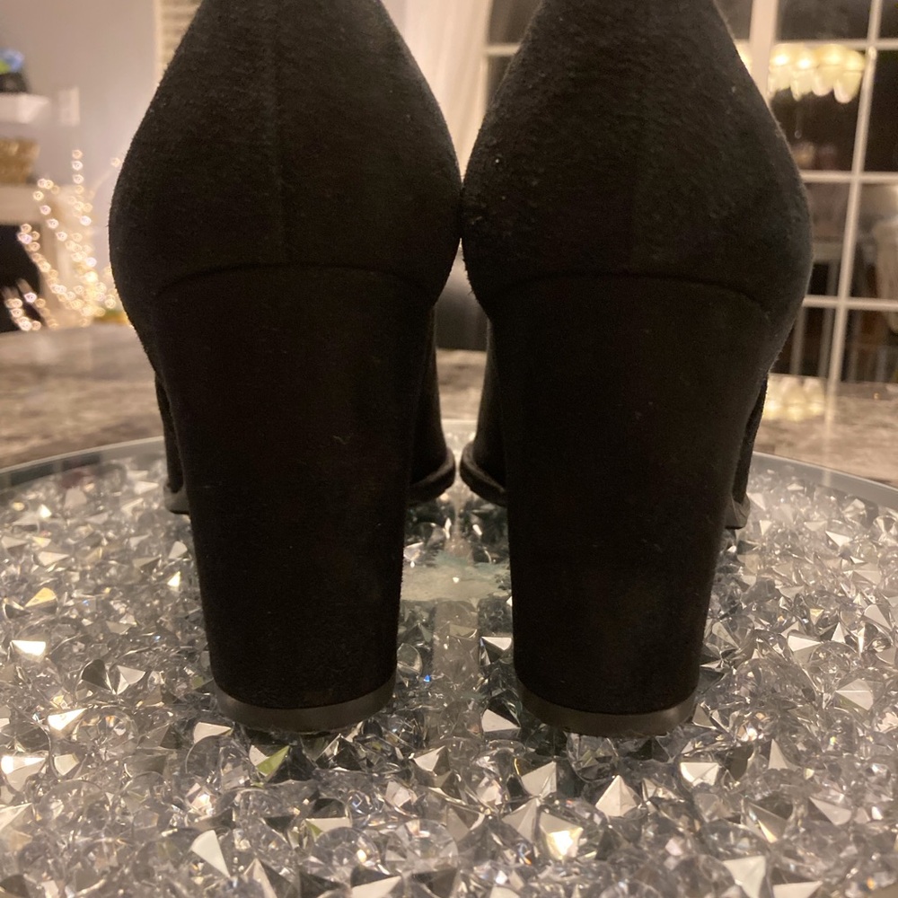 Stuart Weitzman Black Chunky Heel Suede Pump Spain Career Event Woman Size 8.5 - Picture 12 of 12
